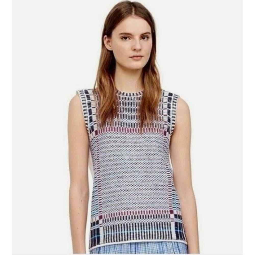 Tory Burch Sweater Vest Multicolor XS Womens Geometric Plaid Layering Knit